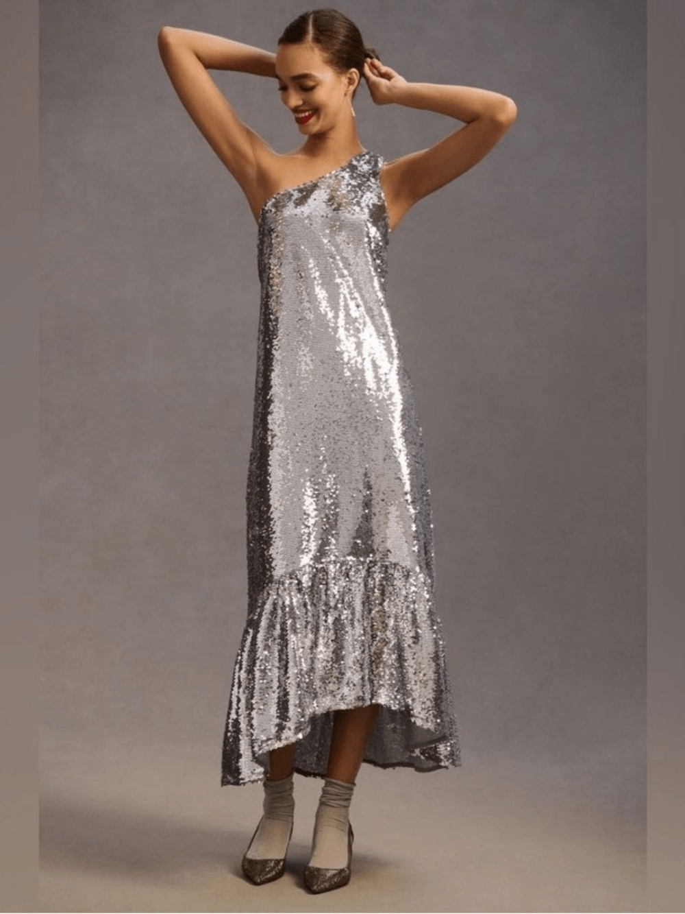 Maeve Anthropologie one shoulder sequin dress